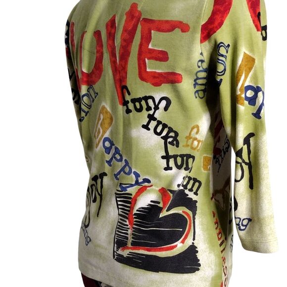 Chico's graphic Design size M/8 stretch knit Cotton long sleeve round neck top - Picture 5 of 7